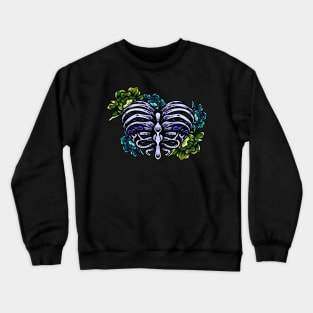 Rose Ribs (Green & Blue Roses) Crewneck Sweatshirt